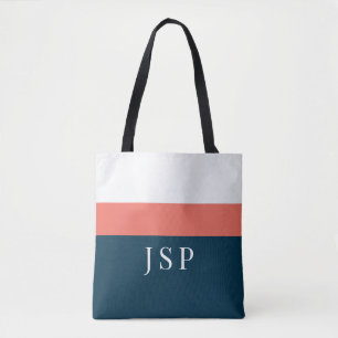 Personalisierte Monogramm-Tasche – Navy Coral Chic