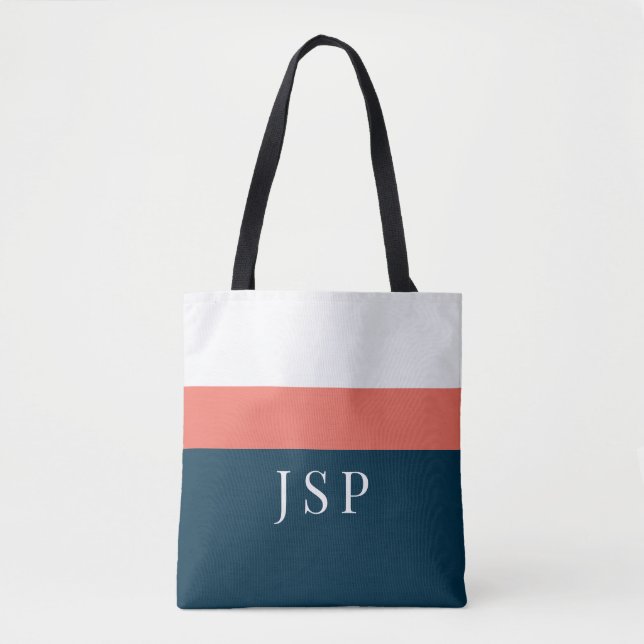 Personalisierte Monogramm-Tasche – Navy Coral Chic (Vorderseite)