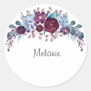 Personalisierte Monogramm Text Aquarell Blume Flor Runder Aufkleber