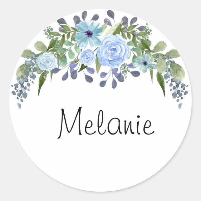 Personalisierte Monogramm Text Aquarell Blume Flor Runder Aufkleber (Vorderseite)