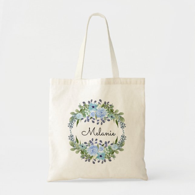 Personalisierte Monogramm Text Aquarell Blume Flor Tragetasche (Vorne)
