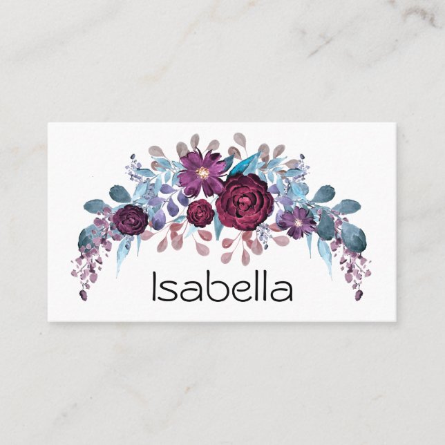 Personalisierte Monogramm Text Aquarell Blume Flor Visitenkarte (Vorderseite)