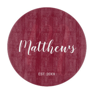 Personalisierte Monogramm und Familienname Burgund Schneidebrett