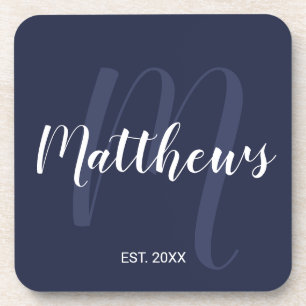 Personalisierte Monogramm und Familienname Navy Bl Getränkeuntersetzer
