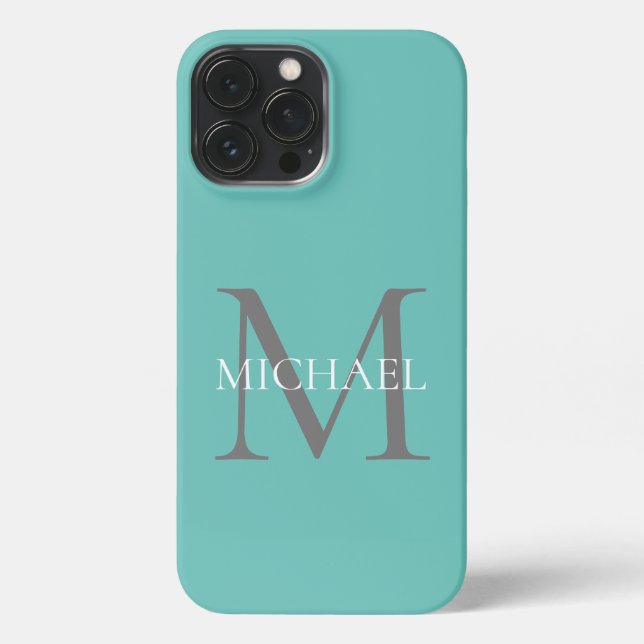 Personalisierte Monogramm und Name Aquamarin iPhone Hülle (Rückseite)
