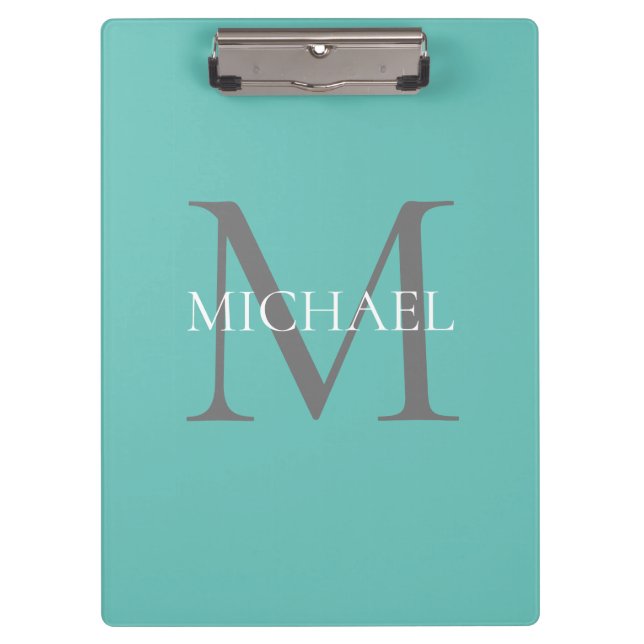 Personalisierte Monogramm und Name Aquamarin Klemmbrett (Vorderseite)