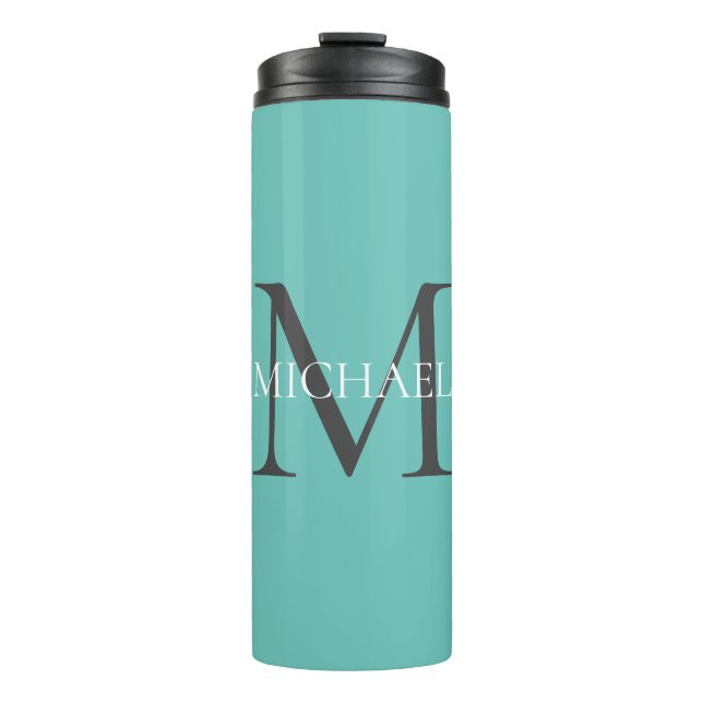 Personalisierte Monogramm und Name Aquamarin Thermosbecher (Vorderseite)