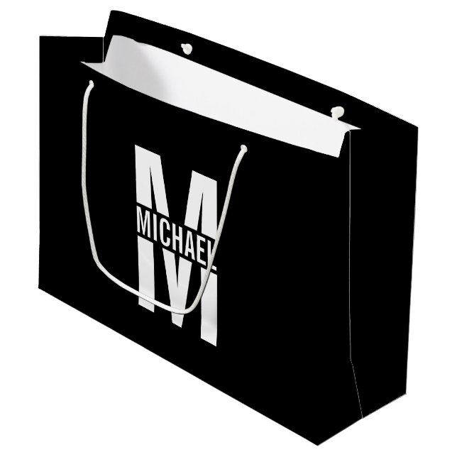 Personalisierte Monogramm und Name große Geschenkt Geschenktüte (Vorderseite Schrägansicht)