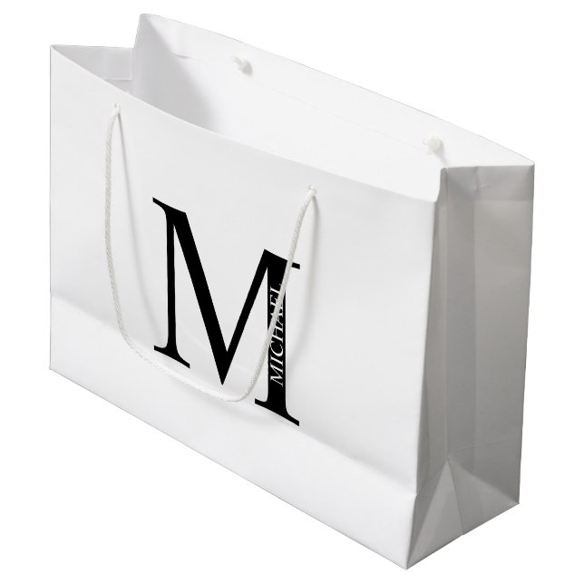 Personalisierte Monogramm und Name große Geschenkt Geschenktüte (Vorderseite Schrägansicht)