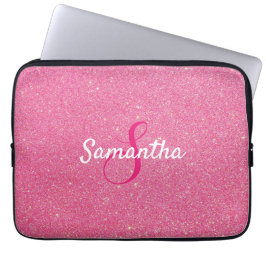 Personalisierte Monogramm und Name Rose Rosa Glitz Laptopschutzhülle