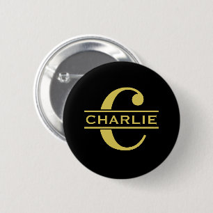 Personalisierte Monogramm und Name Schwarz und Gol Button