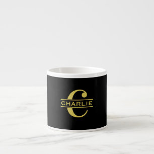 Personalisierte Monogramm und Name Schwarz und Gol Espressotasse