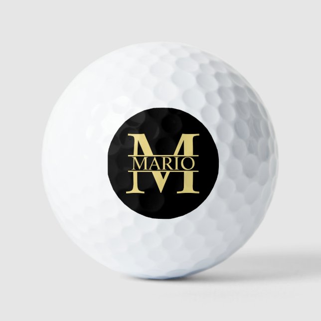 Personalisierte Monogramm und Name Schwarz und Gol Golfball (Vorderseite)