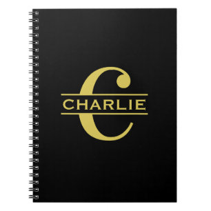 Personalisierte Monogramm und Name Schwarz und Gol Notizblock