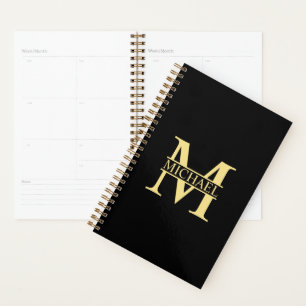 Personalisierte Monogramm und Name Schwarz und Gol Planer