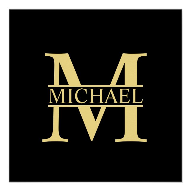 Personalisierte Monogramm und Name Schwarz und Gol Poster (Vorderseite)