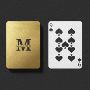 Personalisierte Monogramm und Name Schwarz und Gol Spielkarten