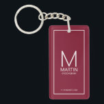 Personalisierte Monogramm- und Name-Trauzeugen Schlüsselanhänger<br><div class="desc">Fügen Sie Ihrer Hochzeit eine persönliche Touch mit personalisierten Trauzeugen Schlüsselanhänger hinzu. Dieser Schlüsselanhänger zeichnet sich durch das Monogramm und den Namen des personalisierten Trauzeugen mit Titel und Hochzeitdatum in weißem,  modernem Sans Serif Schriftart Stil auf burgundischen roten Hintergrund aus. Auch perfekt für Trauzeuge,  Brautvater und mehr.</div>