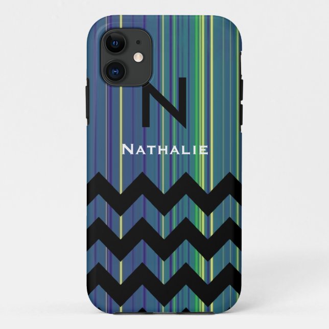 personalisierte Monogramm-Zickzack Linien Case-Mate iPhone Hülle (Rückseite)