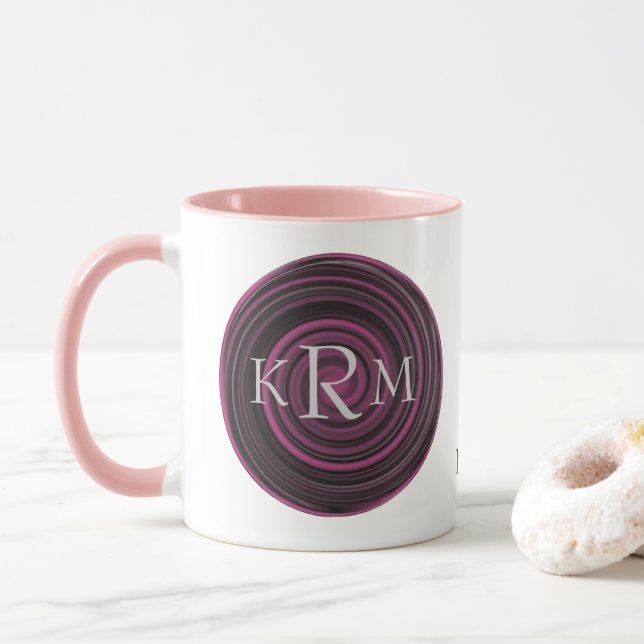 Personalisierte Monogrammanfänge Pflaumenwirbel Tasse (Mit Donut)