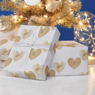 Personalisierte Monogramme, doppelte goldene Herze Geschenkpapier