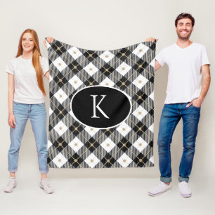 Personalisierte monogrammierte schwarz-weiß-gold k fleecedecke