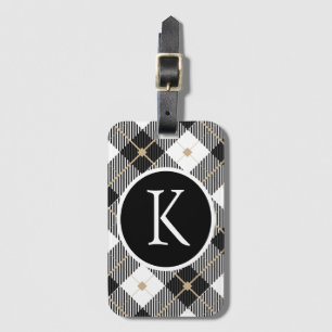 Personalisierte monogrammierte Schwarz Weiß Gold K Gepäckanhänger