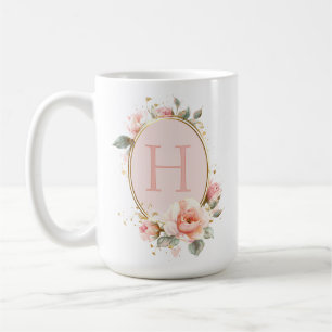 Personalisierte monogrammierte Vintage-Blumen Kaffeetasse