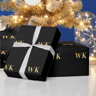 Personalisierte Monogramminitials Schwarz und Gold Geschenkpapier