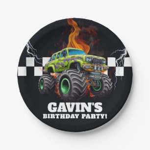 Personalisierte Monster Truck Geburtstagsparty Pappteller