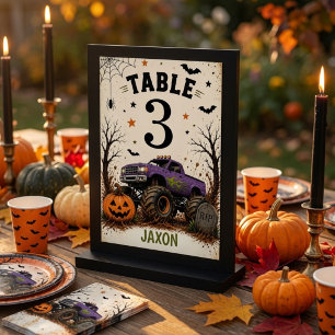 Personalisierte Monster-Truck-Halloween-Geburtstag Tischnummer