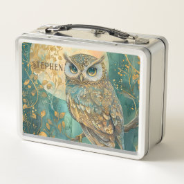 Personalisierte Moonlit Owl Emerald Forest Fantasy Metall Brotdose