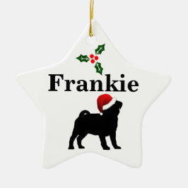 Personalisierte Mops-Hundeweihnachtsverzierung Keramik Ornament