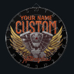 Personalisierte Motorrad-Adlerwochenfahrer-Garage Dartscheibe<br><div class="desc">Personalisierte Motorrad-Shop Motor und Eagle Wings Biker Garage Design - Passen Sie Ihren Namen oder Ihren eigenen Text an.</div>