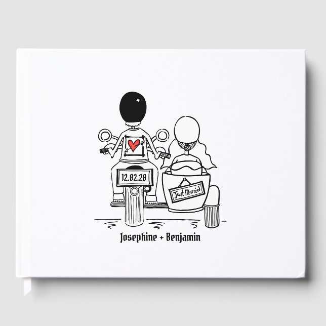 Personalisierte Motorrad- und Sidecar-Hochzeit Gästebuch (Vorderseite)