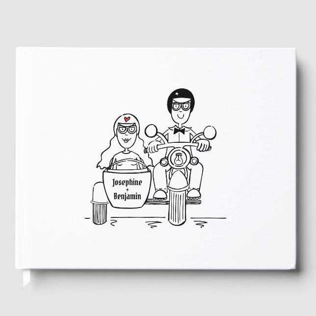 Personalisierte Motorrad- und Sidecar-Hochzeit Gästebuch (Vorderseite)