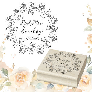 Personalisierte Mr&Mrs Hochzeit mit Rosenkranz Gummistempel