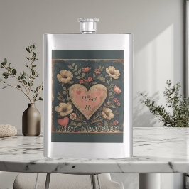Personalisierte Mr & Mrs Hochzeit Vintage Blumen Flachmann