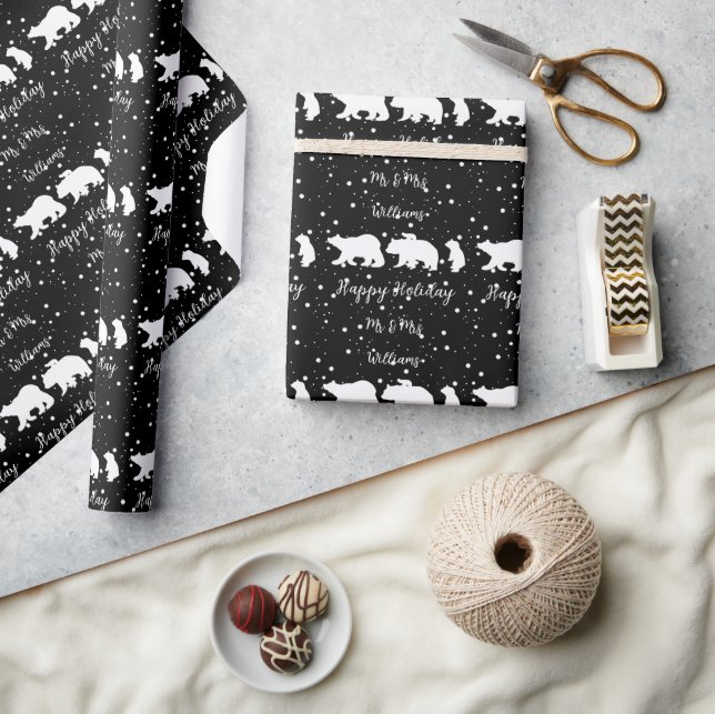 Personalisierte Mr. & Mrs. Niedlich Polar Bear Fam Geschenkpapier (Kunsthandwerk)