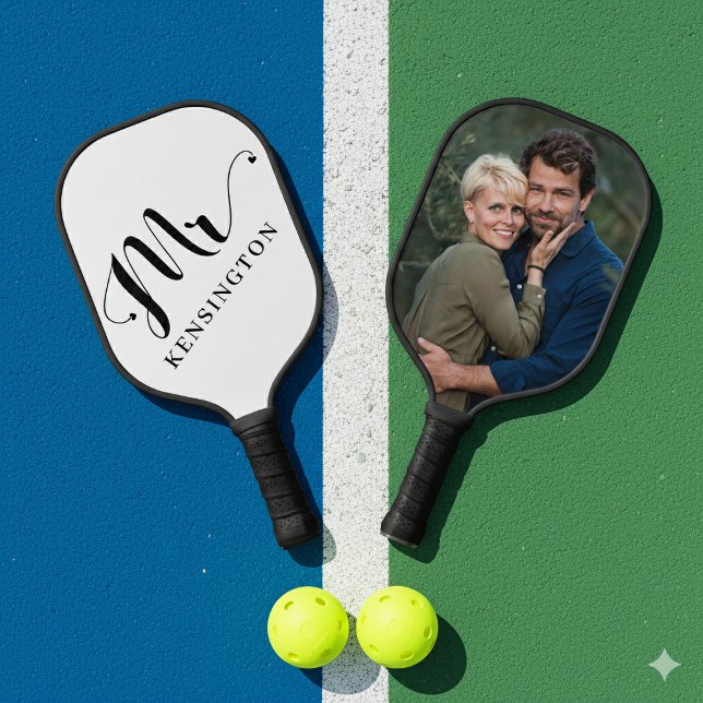 Personalisierte Mr. Newlywed Typography Foto Pickleball Schläger (Personalized Mr Newlywed Typography Photo Pickleball Paddle)