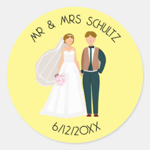 Personalisierte Mr und Mrs Braut und Bräutigam Runder Aufkleber