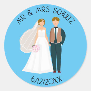 Personalisierte Mr und Mrs Braut und Bräutigam Runder Aufkleber
