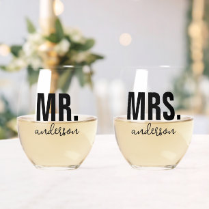 Personalisierte MR und MRS Name Wedding neu Weinglas Ohne Stiel