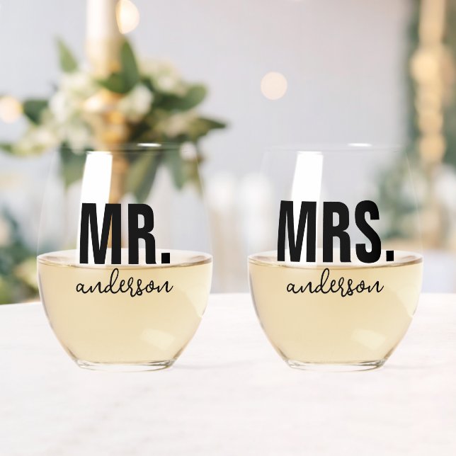 Personalisierte MR und MRS Name Wedding neu Weinglas Ohne Stiel (Insitu (Hochzeit))