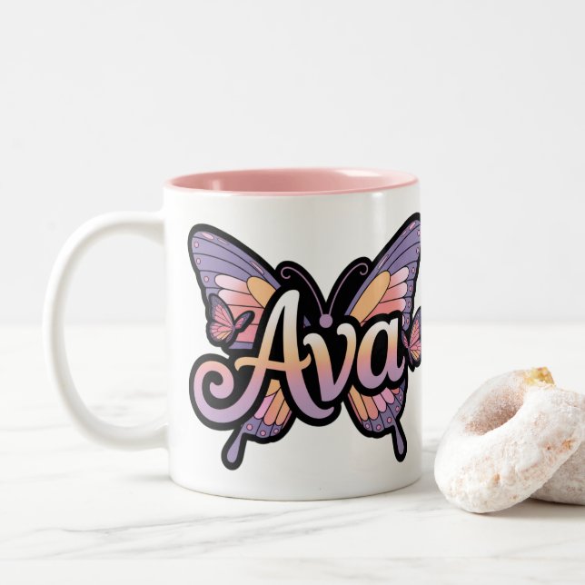 Personalisierte Mug - Ava Butterfly Design Tasse (Mit Donut)