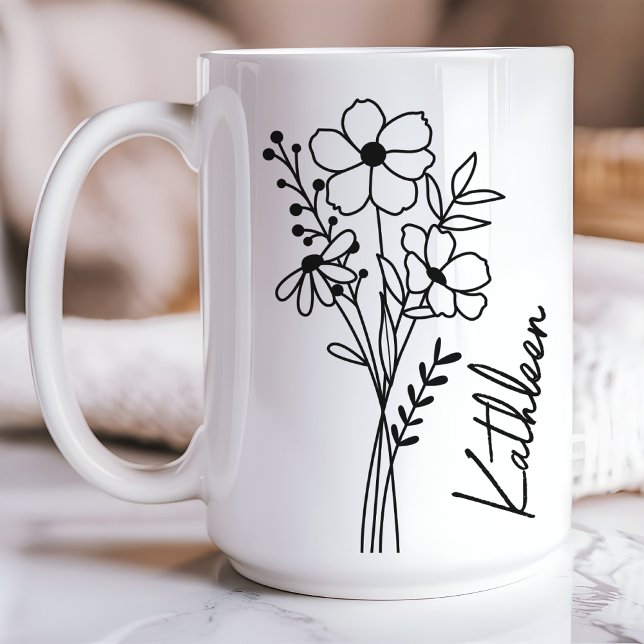 Personalisierte Mug für sie, Wildblumen Tasse für  (wildflowers mug, floral custom mug, birthday mug for her, bridesmaid gift mug, bridal shower gift)