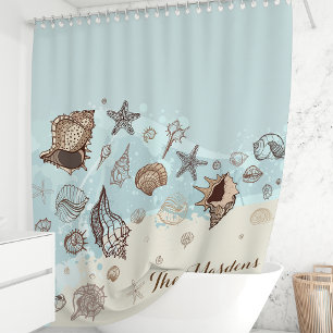 Personalisierte Muscheln und Sand am Strand Duschvorhang