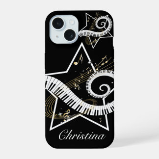 Personalisierte Musical Star Golden Noten iPhone 15 Hülle