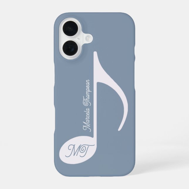 Personalisierte Musikernote Dusty Blue iPhone 16 Hülle (Rückseite)