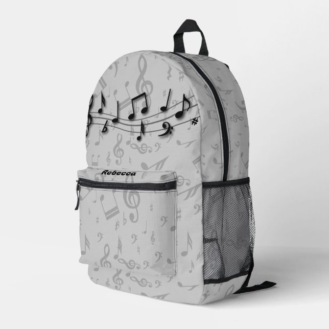 Personalisierte Musiknoten Schwarz und Grau Bedruckter Rucksack (Rückseitige Ecke Rechts)